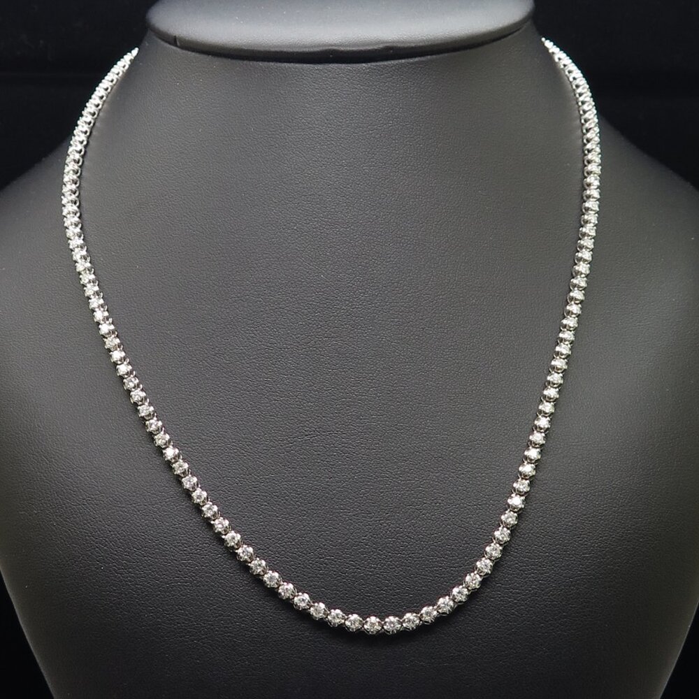 14K White Gold Diamond Tennis Necklace Approx. 7ct 3.2mm 4-Prongs Setting 19"